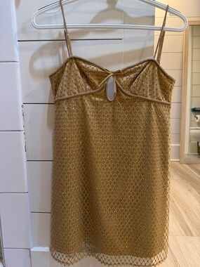 For Love & Lemons Gold Beaded Glitter Slip Mini Dress